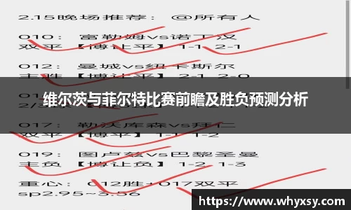 维尔茨与菲尔特比赛前瞻及胜负预测分析